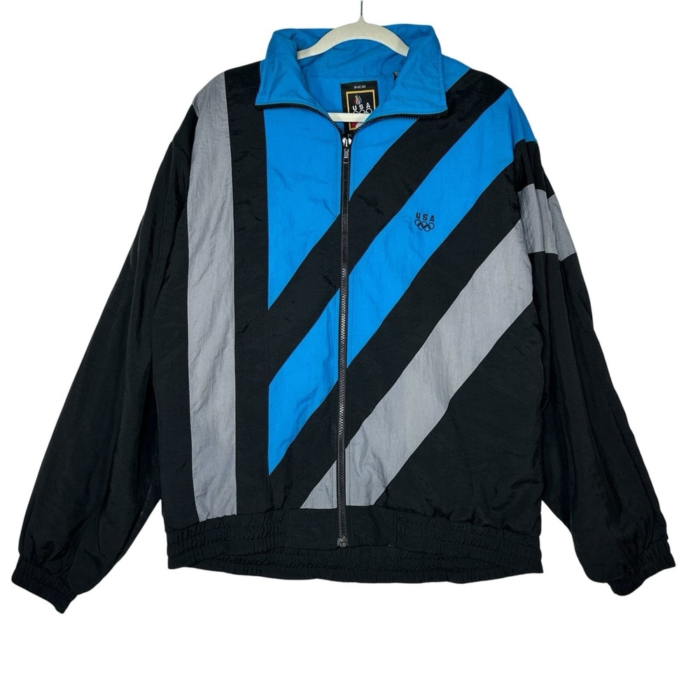 Vtg 90s USA Olympics Windbreaker Jacket Mens M JCPenney Track Nylon Blocky Blue